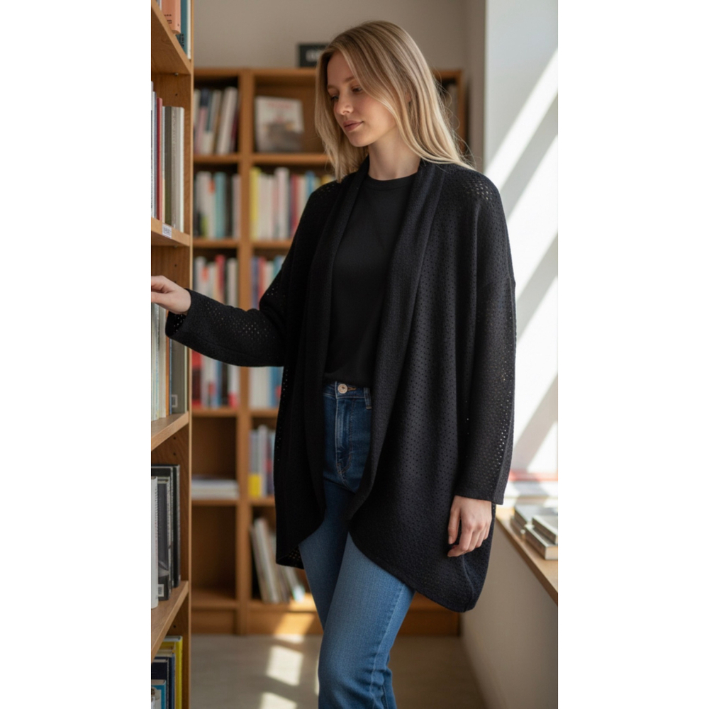 Women's Like Love Black Open Knit Cardigan M - Picture 5 of 9